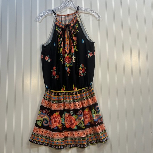 Flying Tomato Dresses & Skirts - Flying Tomato Women S Black Floral Halter Mini Dress Tassel‎ Keyhole Gypsy Boho